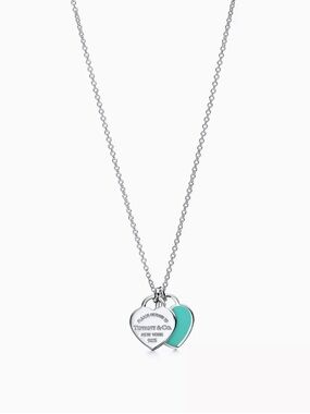 Tiffany & Co. Double Heart Pendant Necklace in Silver and Tiffany Blue
